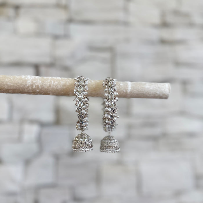Silver Pearl Polki Bridal Bangle Set with Jhumka