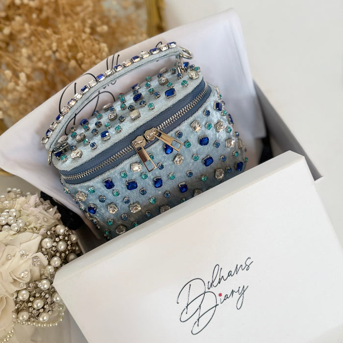 Something Blue Vanity Case Bag | Rhinestones Velvet Bag