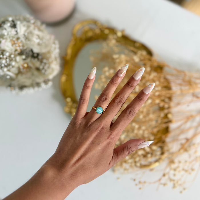 Natural Larimar Statement Ring | Handcrafted Brass Gemstone Ring