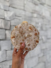 Beige Round Shape Mini Clutch: Handmade Statement Bag
