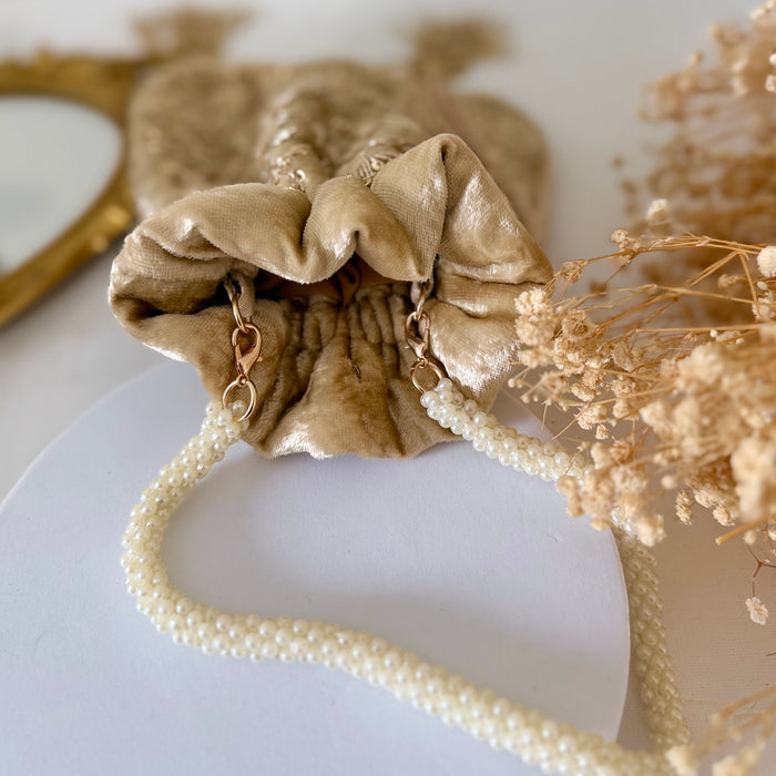Champagne Gold Zardozi Work Bridal Potli Bag: Wedding Evening Bag