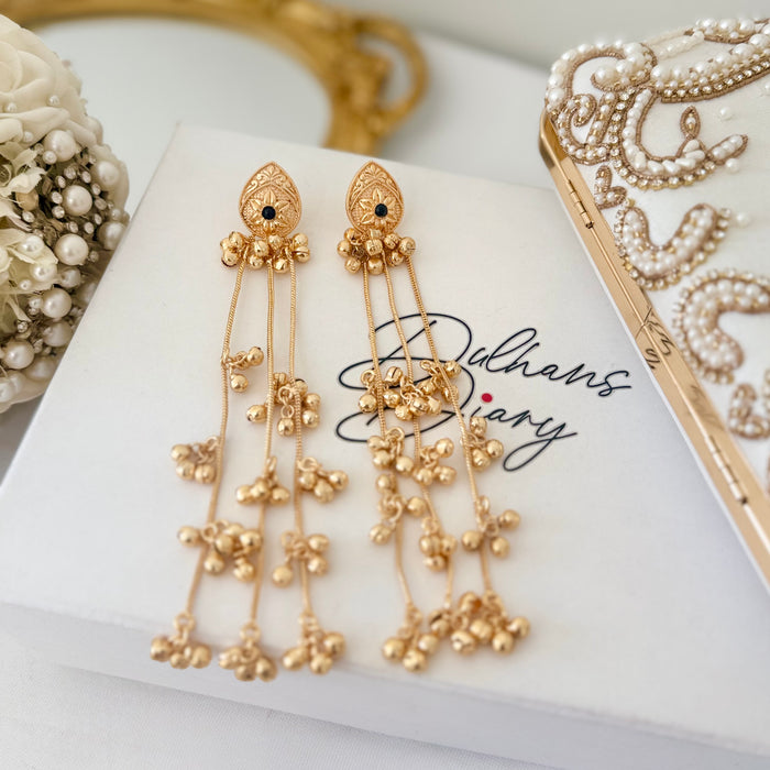 Kashmiri Jhumkas: Multicolor Gold Plated Earrings