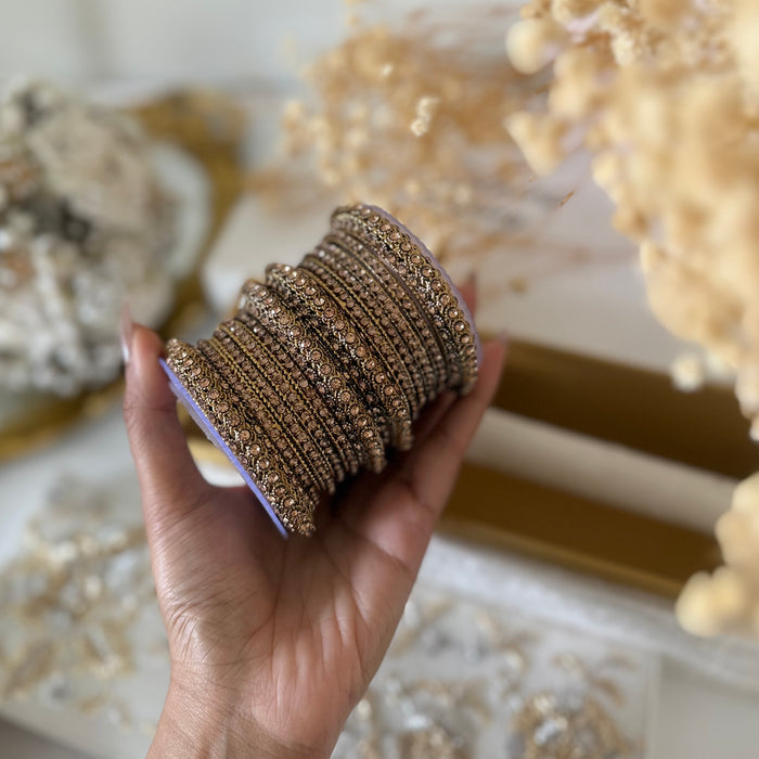 Antique Gold Bridal Bangle Set with Stones : Festive Occasion Jewelry