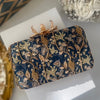 Navy Blue Zardosi Clutch with gold floral pattern 