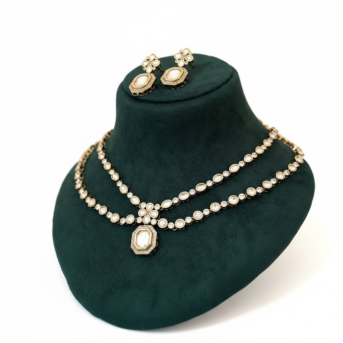 Gold and Silver Kundan Necklace Set: Necklace & Earring Set