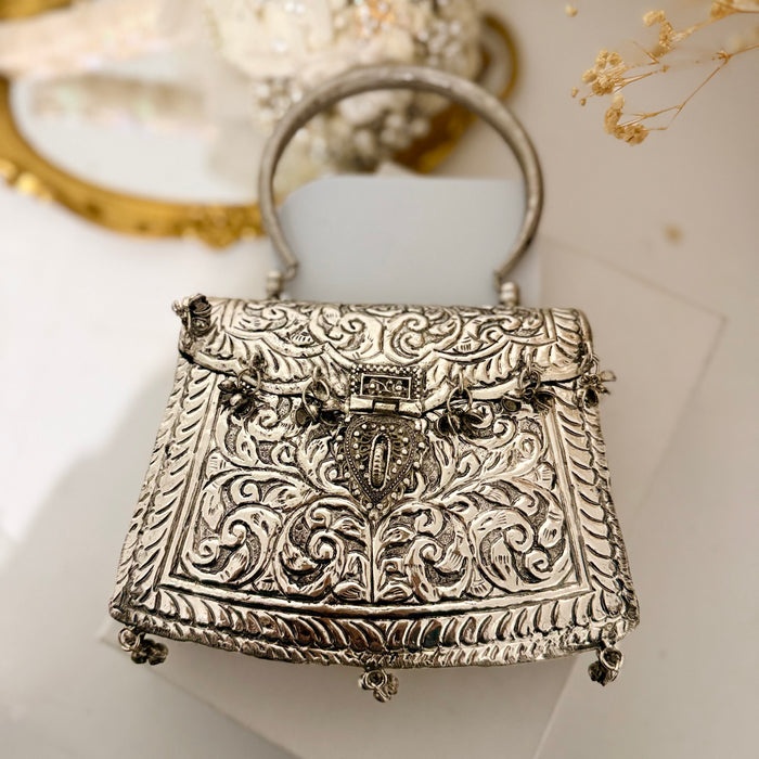 Handmade Silver Plated Brass Clutch: Vintage Style Brass Handbag
