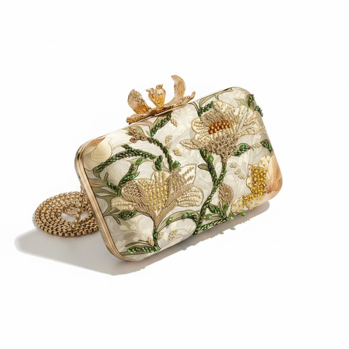 Multi-Color Floral Clutch: Sage Green & Yellow Evening Bag