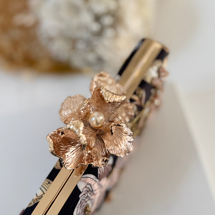 Black & Blush Rose Butterfly Clutch | Floral Evening Bag