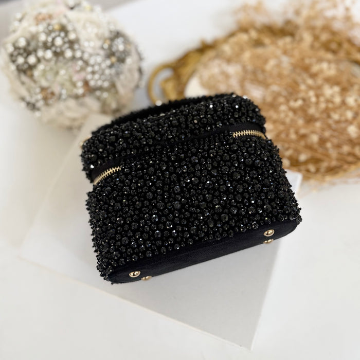 Black Crystal Vanity Case Bag | Suede Bridal Evening Bag