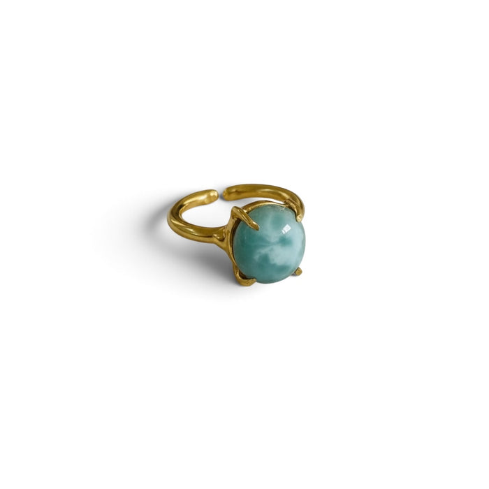 Natural Larimar Statement Ring | Handcrafted Brass Gemstone Ring