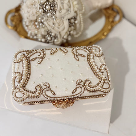 ivory beaded bridal clutch