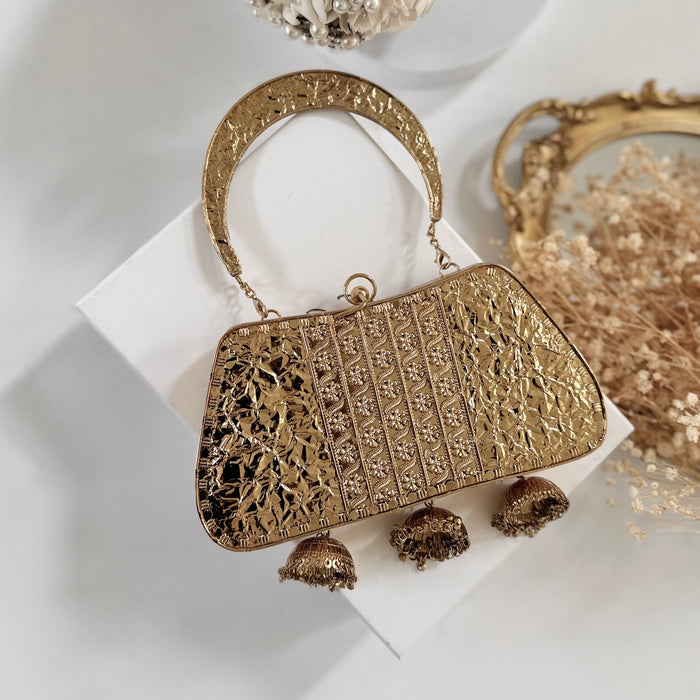 Kundan Brass Clutch with Jhumka: Vintage Style Kundan Handbag