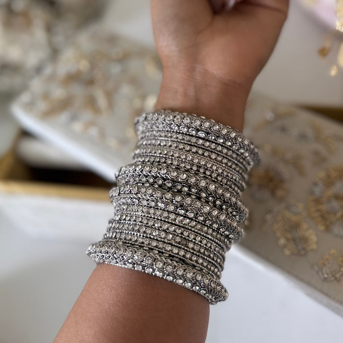 Silver Finish Bridal Bangle Set: Bangle Set With Stones