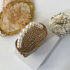 Bridal Pearl Metal Clutch: Gold Top Handle Bag