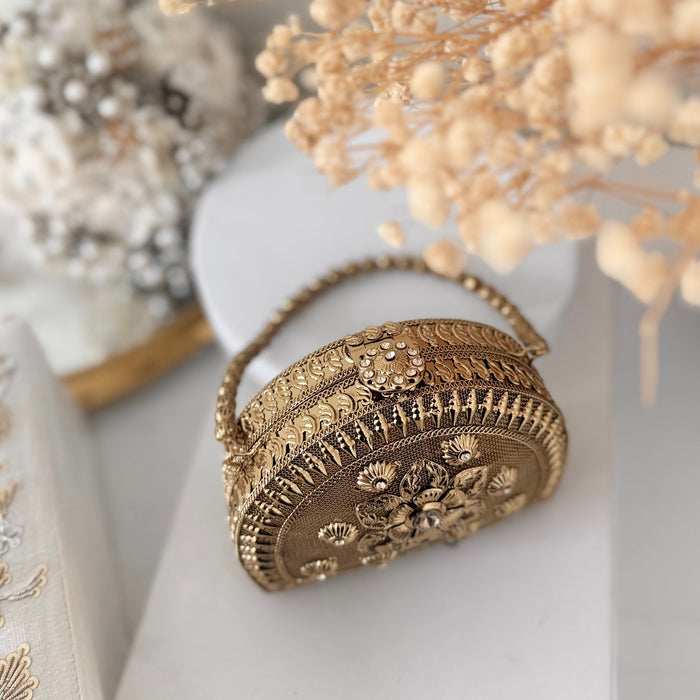 Mini Statement Antique Gold Metal Clutch