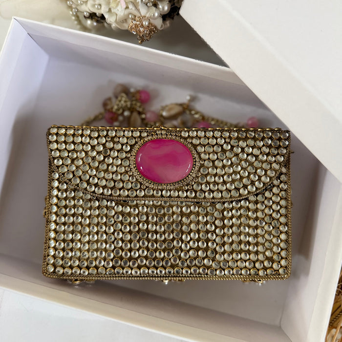 Fuchsia kundan Clutch