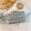 Teal Blue Hand-Embroidered Clutch With Large Flower Clasp 