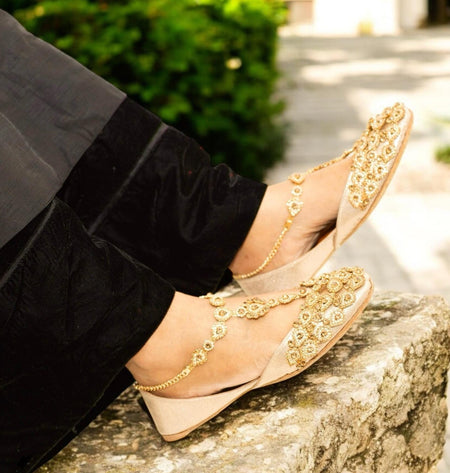 Handmade Bridal Kundan Khussa with Anklet Customizable