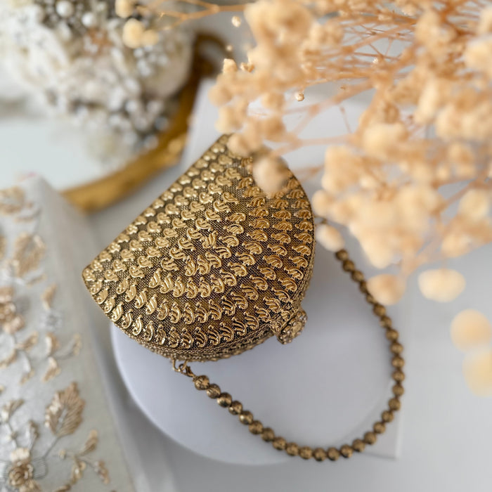 Mini Statement Antique Gold Metal Clutch