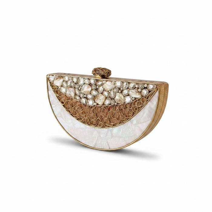 Moon Inspired Clutch-  Mother of Pearl Brass Clutch