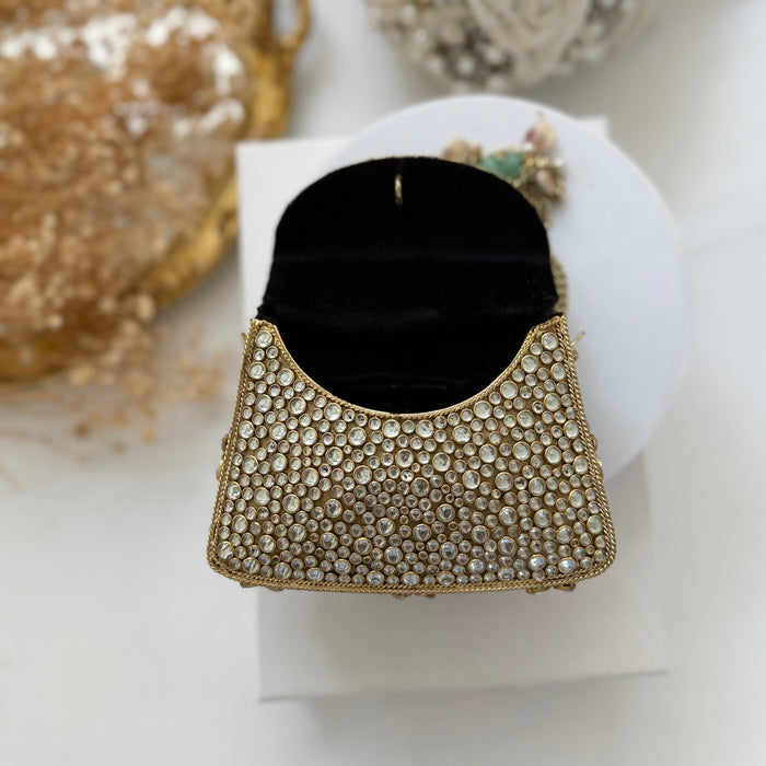 Natural Sage Green Onyx Gemstone & Kundan Mini Clutch
