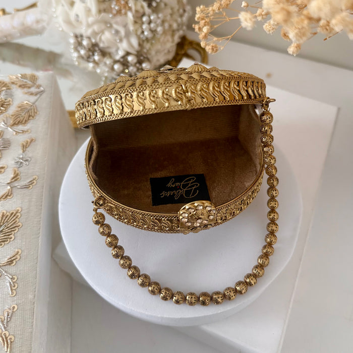 Mini Statement Antique Gold Metal Clutch