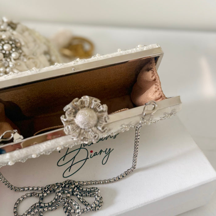 Ivory Velvet Clutch: Beaded Zardosi Work Bridal Wedding Day Purse