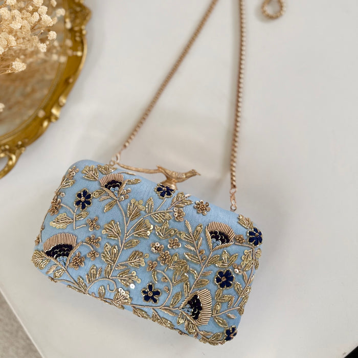 Blue Floral Evening Clutch: Handmade Statement Bag