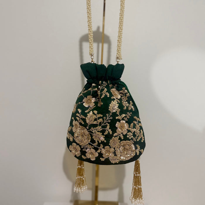 Bottle Green Bridal Potli Bag