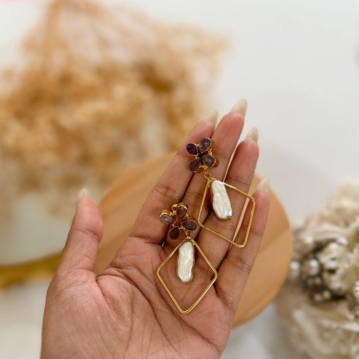 Amethyst & Mother of Pearl Statement Earrings 