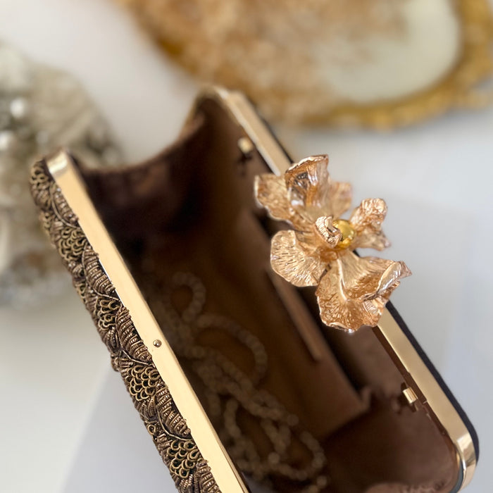 Antique Gold Clutch: Dark Brown  Evening Bag