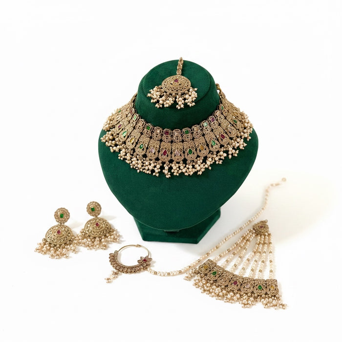 Antique Gold Plated Reverse AD Bridal Set Kundan Bridal Necklace Set