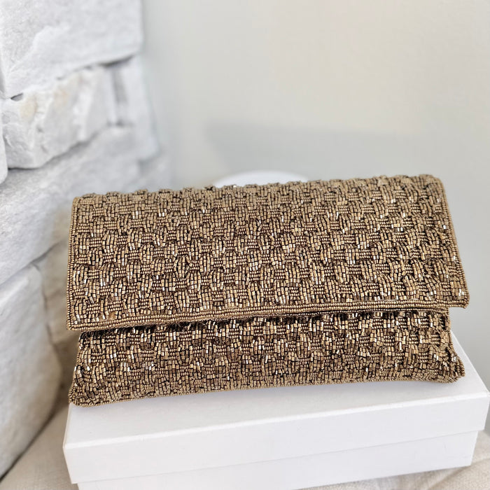 Handmade Antique Bronze Beaded Clutch: Bridal Evening Bag