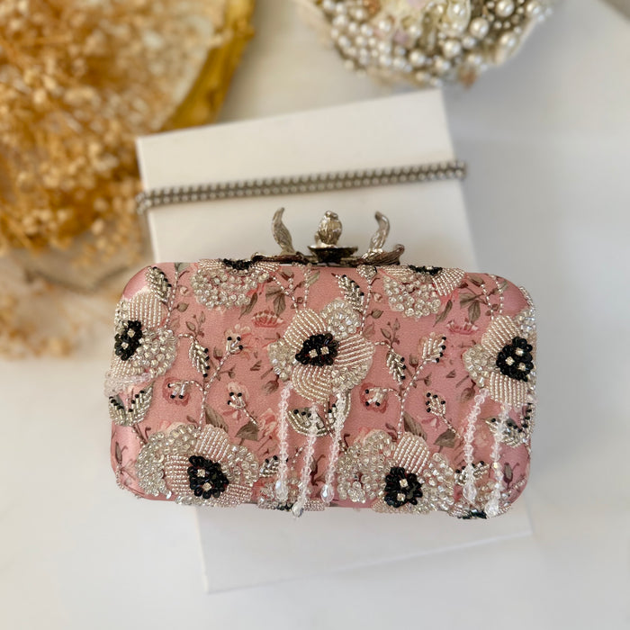 Hand-Embroidered Clutch Bag | Pink Floral Purse