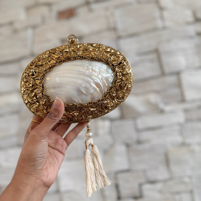 Natural Shell Clutch | Brass Frame Statement Clutch