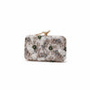 Gray Floral Hand-Embroidered Clutch Bird Knob 