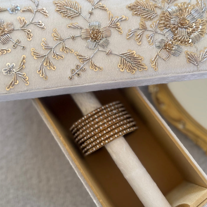 Beaded Bangle Set : White and Gold Bangle Set of 8