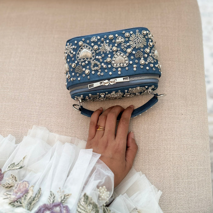 Vanity Case Bag | Hand Embroidered Denim Bag