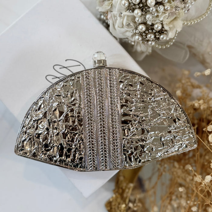 Mother of Pearl Statement Clutch: Silver Plated Fan Clutch