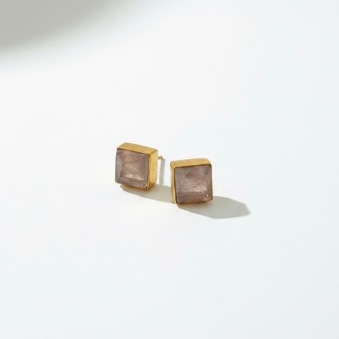 Natural Rose Quartz Studs with Brass - Statement Jewelry