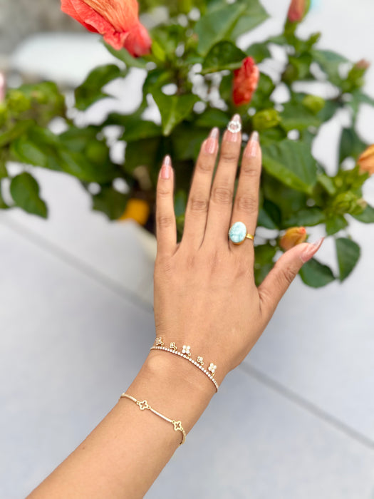 Natural Larimar Ring with Brass - Statement Jewelry