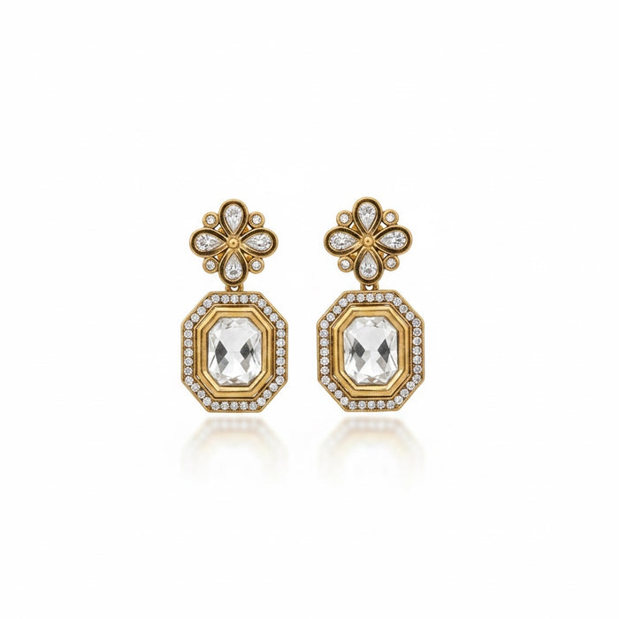 Gold and Silver Kundan Necklace Set: Necklace & Earring Set