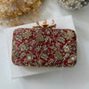 Rusty Red Hand-Embroidered Clutch Bag |Printed Floral Purse