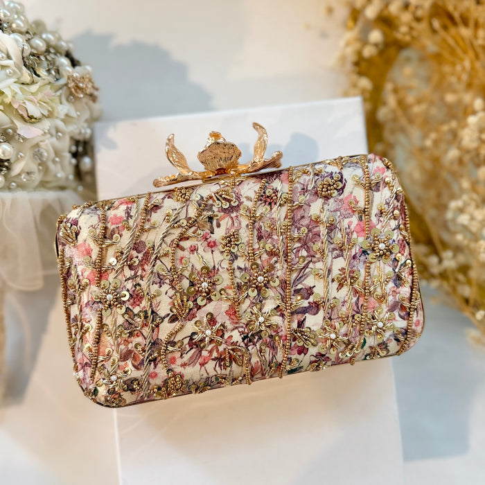 Multicolor Pastel Floral Clutch | Hand-Embroidered Floral Evening Bag