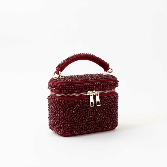 Maroon Crystal Mini Vanity Case Evening Bag