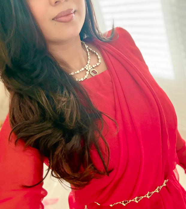 Ruby Red Kundan Necklace Set: Necklace and Earring Set