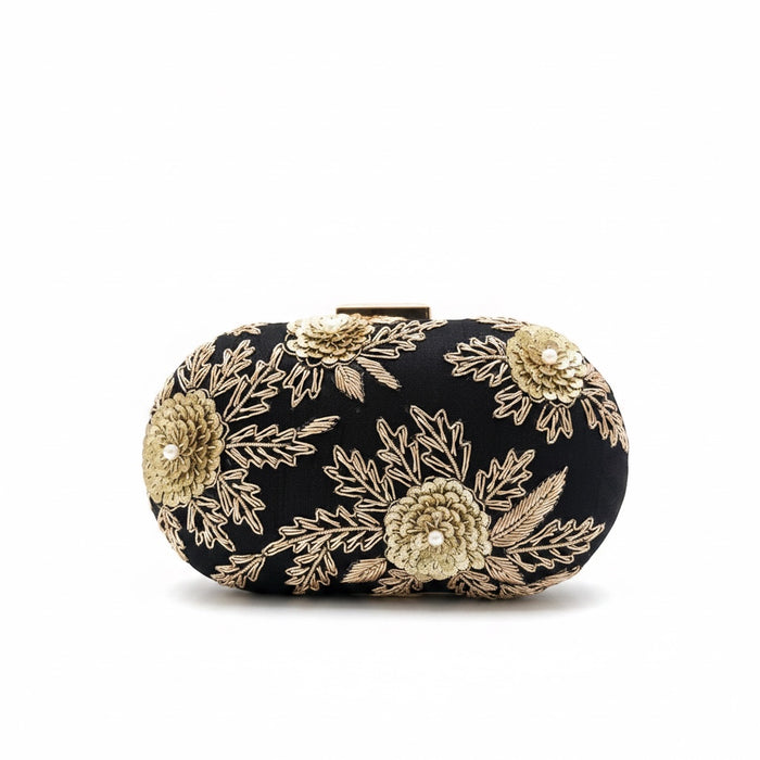 Black Evening Clutch Bag | Traditional Zardosi & Sequins Work Purse