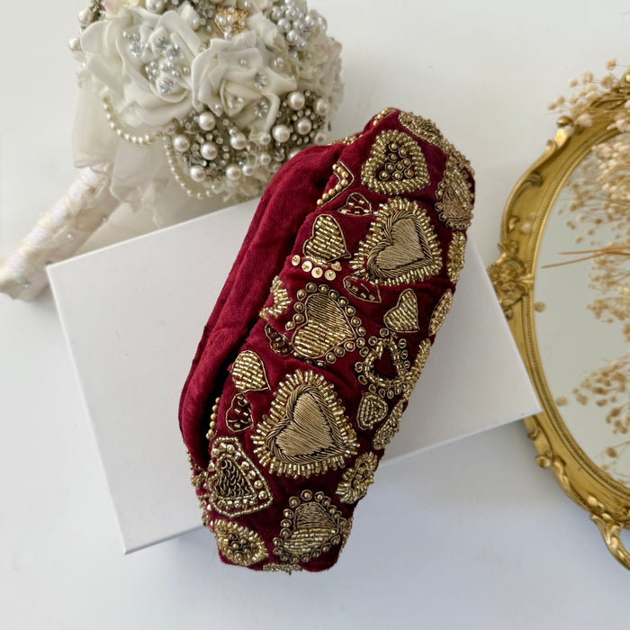 Maroon Velvet Evening Pouch Bag | Traditional Zardosi Embroidery