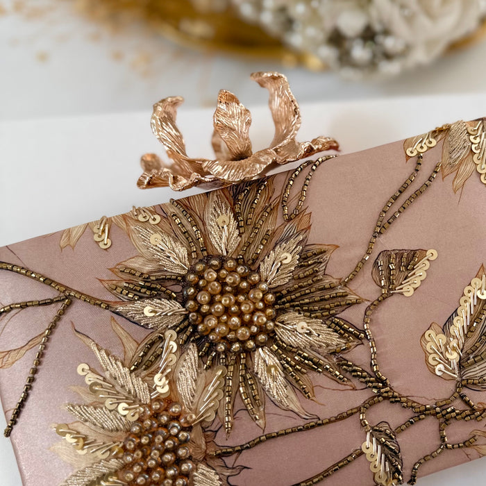 Champagne Sunflower Clutch | Floral Evening Bag