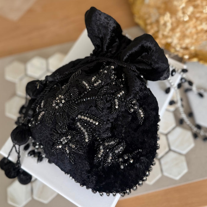 Handmade Velvet Potli Bag – Whimsical Floral Evening Bag